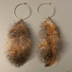 Owl feather silver hoop earrings